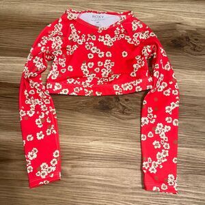 Roxy tropical coconutgirl red long sleeve sun protection swim top